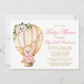 ピンクフローラエアバルーンテディベア赤ちゃんシャワー 招待状 (正面)