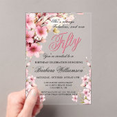 ピンクフローラエレガンス50th & Fabバースデーパーティー アクリル招待状 (インサイチュ (ポータブル))