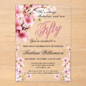 ピンクフローラエレガンス50th & Fabバースデーパーティー アクリル招待状 (正面)