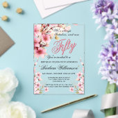 ピンクフローラエレガンス50th & Fabバースデーパーティー アクリル招待状 (インサイチュ (ウェディング))