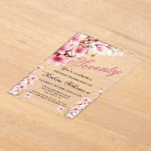 ピンクフローラエレガンス70thバースデーパーティー アクリル招待状 (レイダウン)