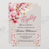 ピンクフローラエレガンス80thバースデーパーティー 招待状 (正面/裏面)