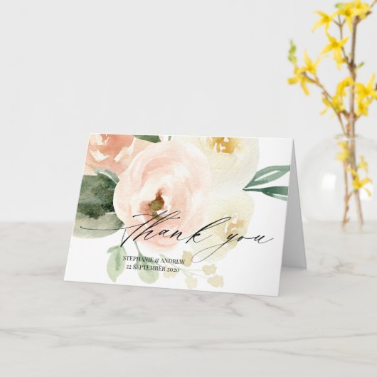ピンクフローラエレガントウェディング婚約ありがとう カード (黄色い花)