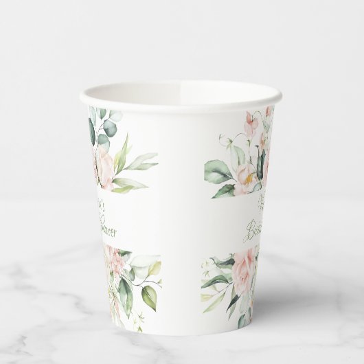 ピンクフローラエレガントパーソナライズされたブライダルシャワー 紙コップ (左)