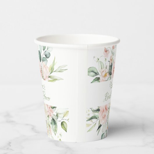ピンクフローラエレガントパーソナライズされたブライダルシャワー 紙コップ (右)