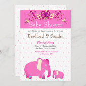 ピンクフローラエレファントシックシンプルなベビーシャワー 招待状 (正面/裏面)