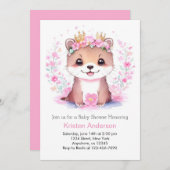 ピンクフローラオッターガールベビーシャワー 招待状 (正面/裏面)