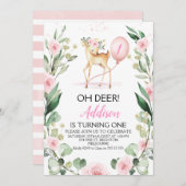 ピンクフローラオディアアニーエイジ誕生日  招待状 (正面/裏面)