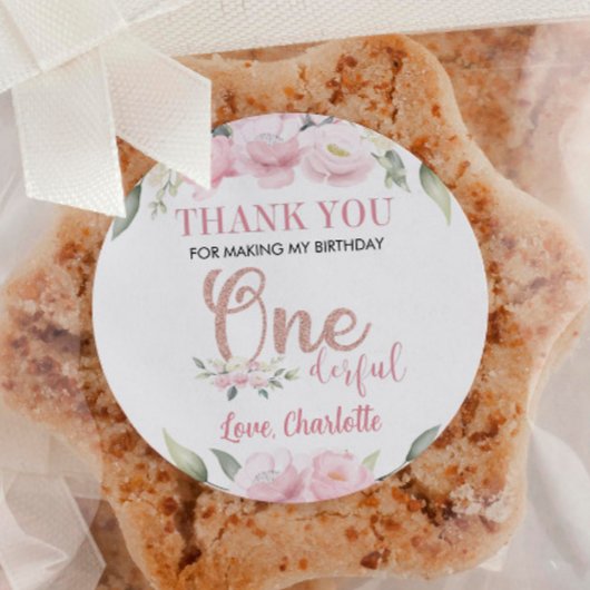 ピンクフローラオンダーフルラベル誕生日ベビーシャワー ラウンドシール