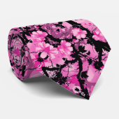 ピンクフローラオン黒 ネクタイ (ロール)