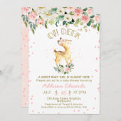 ピンクフローラオーディアガールズベビーシャワー招待状 招待状 (正面/裏面)