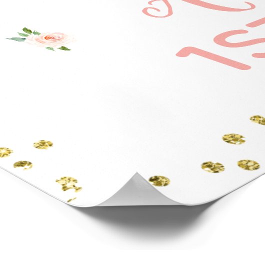 ピンクフローラオーディアバースデーパーティーウェルカムサイン ポスター (角)