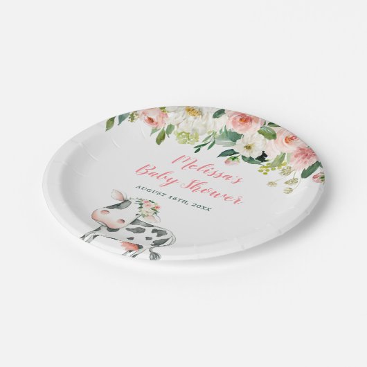 ピンクフローラカウガールベビーシャワー ペーパープレート (アングル)