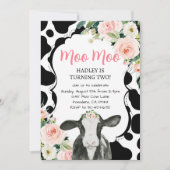 ピンクフローラカウファーム誕生日招待状 招待状 (正面)