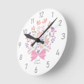 ピンクフローラカスタマイズブーケガールズ子供部屋 ラウンド壁時計 (傾斜)