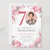 ピンクフローラカスタム植物写真70誕生日 招待状 (正面)