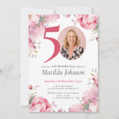ピンクフローラカスタム水彩写真50誕生日 招待状 (正面)