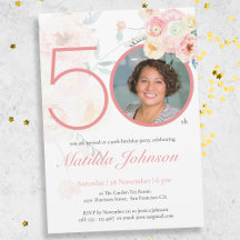 ピンクフローラカスタム水彩写真50誕生日