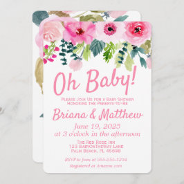 ピンクフローラカップル赤ちゃんシャワー招待状 招待状