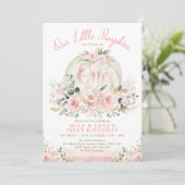 ピンクフローラカボチャの双子の姉妹の関節1歳の誕生日 招待状 (スタンド正面)