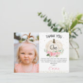 ピンクフローラカボチャ写真誕生日サンキューカード 招待状 (スタンド正面)