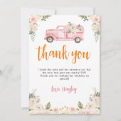 ピンクフローラカボチャ収穫トラックサンキューカード 招待状 (正面)