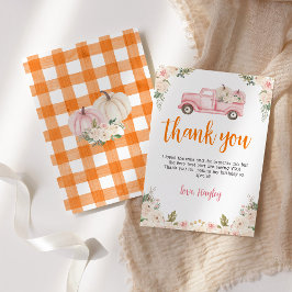 ピンクフローラカボチャ収穫トラックサンキューカード 招待状