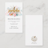 ピンクフローラカボチャ女の子ベビーシャワーおむつラッフル エンクロージャーカード (正面/裏面)