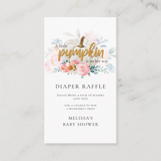ピンクフローラカボチャ女の子ベビーシャワーおむつラッフル エンクロージャーカード (正面)