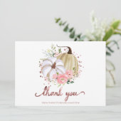 ピンクフローラカボチャ秋ブライダルシャワーありがとうI 招待状 (スタンド正面)