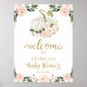 ピンクフローラカボチャ秋ベビーシャワー歓迎サイン ポスター (正面)