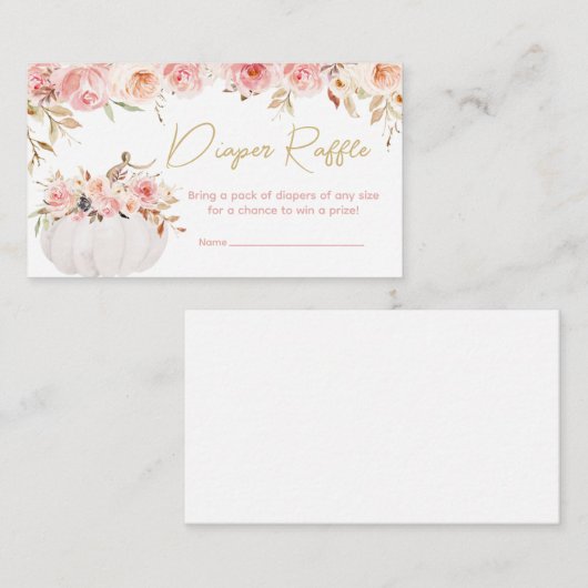 ピンクフローラカボチャ赤ちゃんシャワーおむつラッフル エンクロージャーカード (正面/裏面)