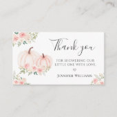 ピンクフローラカボチャ赤ちゃんシャワーサンキューカード エンクロージャーカード (正面)