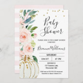 ピンクフローラカボチャ赤ちゃんシャワー招待状 招待状 (正面/裏面)