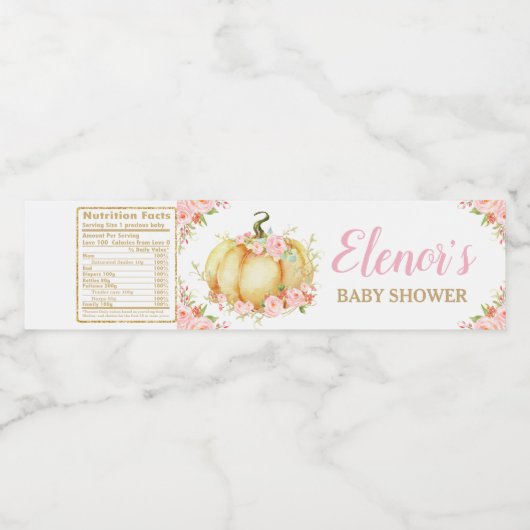 ピンクフローラカボチャ赤ちゃんシャワー赤ちゃん女の子のお願い ペットボトルラベル (シングルラベル)