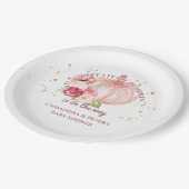 ピンクフローラカボチャ金ゴールドベビーガールシャワー ペーパープレート (アングル)