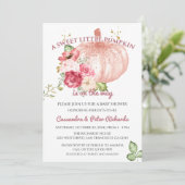 ピンクフローラカボチャ金ゴールドベビーガールシャワー 招待状 (スタンド正面)