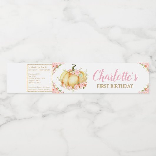 ピンクフローラカボチャ1st誕生日パーティーガールの好意 ペットボトルラベル (シングルラベル)