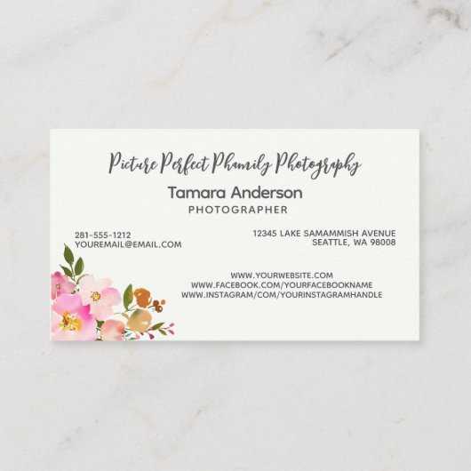 ピンクフローラカメラフォトグラファープロフェッショナル 名刺 (裏面)