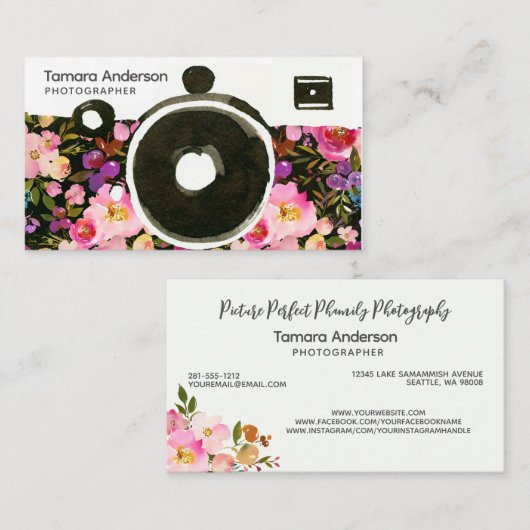 ピンクフローラカメラフォトグラファープロフェッショナル 名刺 (正面/裏面)