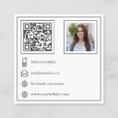 ピンクフローラカメラフォトQRコードフォトグラファー スクエア名刺 (裏面)