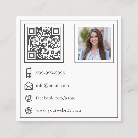 ピンクフローラカメラフォトQRコードフォトグラファー スクエア名刺 (裏面)