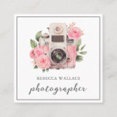 ピンクフローラカメラフォトQRコードフォトグラファー スクエア名刺 (正面)