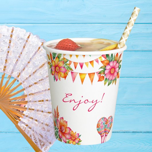 ピンクフローラカラフルフェスタブライダルシャワー 紙コップ