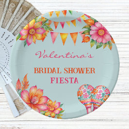ピンクフローラカラフルブルーフェスタブライダルシャワー ペーパープレート