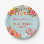 ピンクフローラカラフルブルーフェスタブライダルシャワー ペーパープレート (正面)