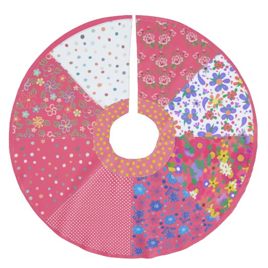 ピンクフローラカリコカントリーコテージスタイル ブラッシュドポリエステルツリースカート (正面)