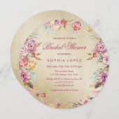 ピンクフローラカントリー金ゴールドブライダルシャワー招待状 招待状 (正面/裏面)