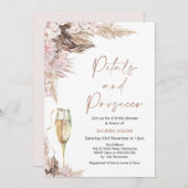 ピンクフローラガラス花びらプロセッコブライダルシャワー 招待状 (正面/裏面)