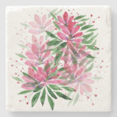 ピンクフローラガーデンウォーターカラーアート ストーンコースター (正面)